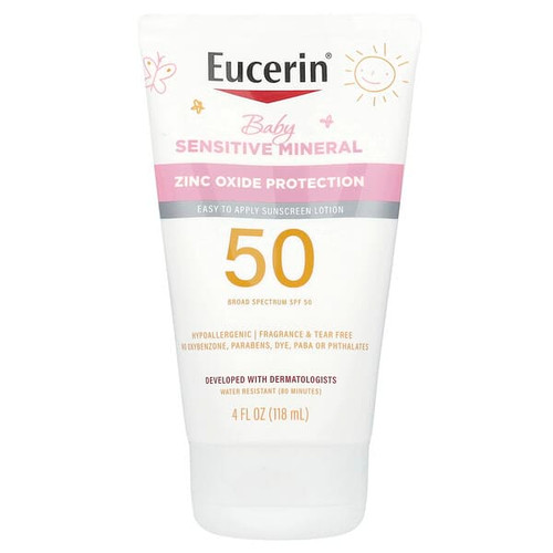 <img alt="Eucerin, Baby, Sensitive Mineral Sunscreen Lotion, SPF 50, Fragrance Free,  4 fl oz (118 ml)" title="Eucerin, Baby, Sensitive Mineral Sunscreen Lotion, SPF 50, Fragrance Free,  4 fl oz (118 ml),072140032272"