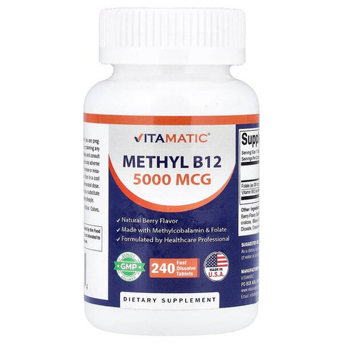 <img alt="Vitamatic, Methyl B12, Natural Berry, 240 Fast Dissolve Tablets" title="Vitamatic, Methyl B12, Natural Berry, 240 Fast Dissolve Tablets,810078476634"