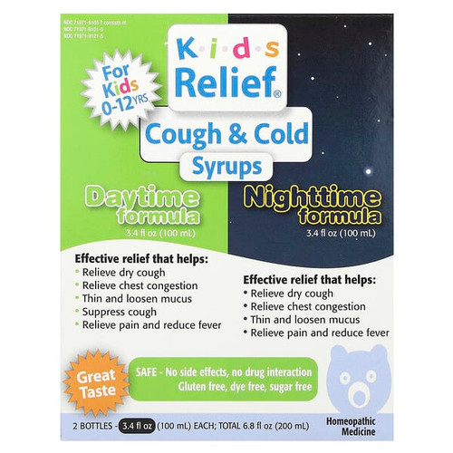 <img alt="Homeolab USA, Kids Relief, Cough & Cold Syrups, Daytime & Nighttime Formula, 0-12 Yrs, 2 Bottles, 3.4 fl oz (100 ml) Each" title="Homeolab USA, Kids Relief, Cough & Cold Syrups, Daytime & Nighttime Formula, 0-12 Yrs, 2 Bottles, 3.4 fl oz (100 ml) Each,778159610509"