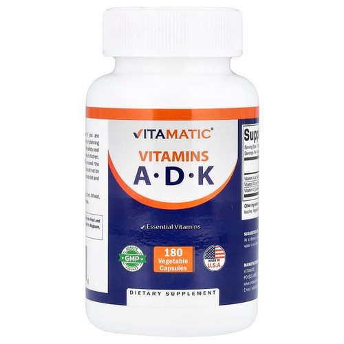 <img alt="Vitamatic, Vitamins A, D, K, 180 Vegetable Capsules" title="Vitamatic, Vitamins A, D, K, 180 Vegetable Capsules,810078474944"