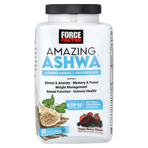 <img alt="Force Factor, Amazing Ashwa, Triple Berry, 60 Soft Chews" title="Force Factor, Amazing Ashwa, Triple Berry, 60 Soft Chews,818594017348"