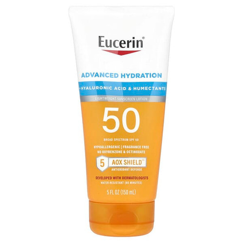 <img alt="Eucerin, Advanced Hydration, Lightweight Sunscreen Lotion, SPF 50, Fragrance Free, 5 fl oz (150 ml)" title="Eucerin, Advanced Hydration, Lightweight Sunscreen Lotion, SPF 50, Fragrance Free, 5 fl oz (150 ml),072140032258"