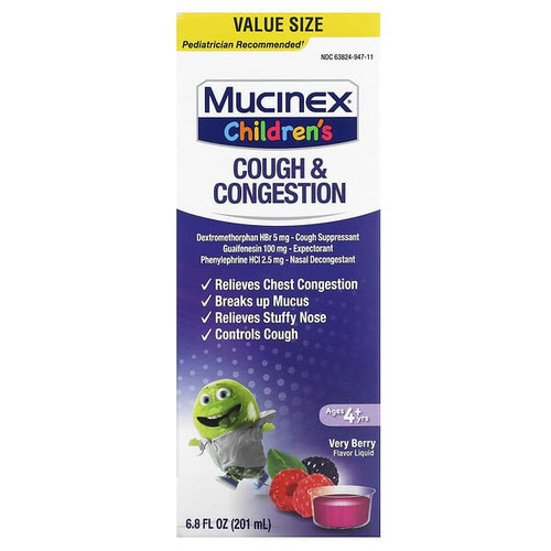 <img alt="Mucinex, Childrens, Cough & Congestion, Ages 4+ Yrs, Very Berry, 6.8 fl oz (201 ml)" title="Mucinex, Childrens, Cough & Congestion, Ages 4+ Yrs, Very Berry, 6.8 fl oz (201 ml),363824279671"