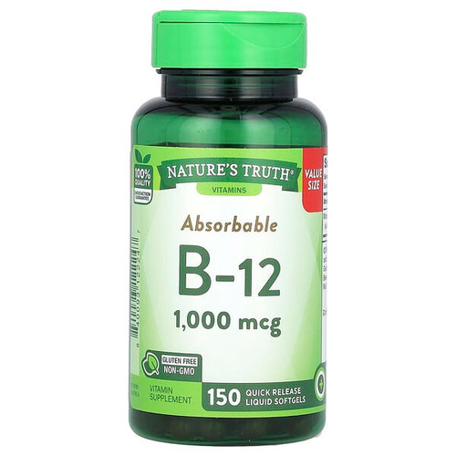 <img alt="Natures Truth, Absorbable B-12, 1,000 mcg, 150 Quick Release Liquid Softgels" title="Natures Truth, Absorbable B-12, 1,000 mcg, 150 Quick Release Liquid Softgels,840093122247"