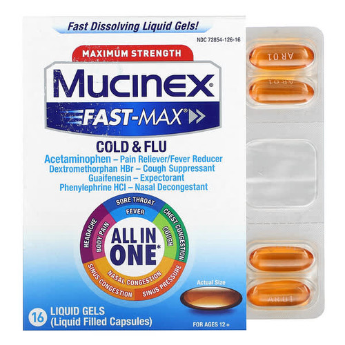 <img alt="Mucinex, Fast-Max Cold & Flu, Maximum Strength, For Ages 12+, 16 Liquid Gels" title="Mucinex, Fast-Max Cold & Flu, Maximum Strength, For Ages 12+, 16 Liquid Gels,363824595160"