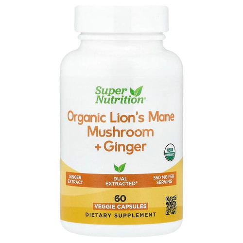 <img alt="Super Nutrition, Organic Lions Mane Mushroom + Ginger, 60 Veggie Capsules" title="Super Nutrition, Organic Lions Mane Mushroom + Ginger, 60 Veggie Capsules,898220024742"