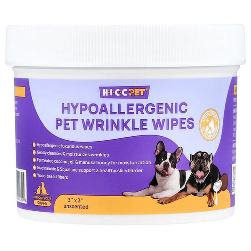 <img alt="HICC Pet, Hypoallergenic Pet Wrinkle Wipes, For Dogs & Cats, Unscented, 100 Pads" title="HICC Pet, Hypoallergenic Pet Wrinkle Wipes, For Dogs & Cats, Unscented, 100 Pads,850060913525"