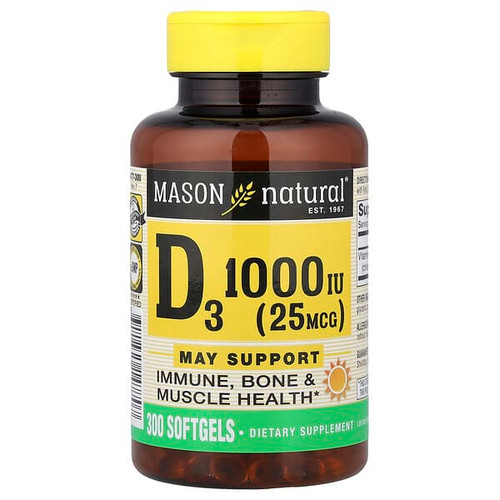 <img alt="Mason Natural, Vitamin D3, 25 mcg (1,000 IU), 300 Softgels" title="Mason Natural, Vitamin D3, 25 mcg (1,000 IU), 300 Softgels,311845147707"