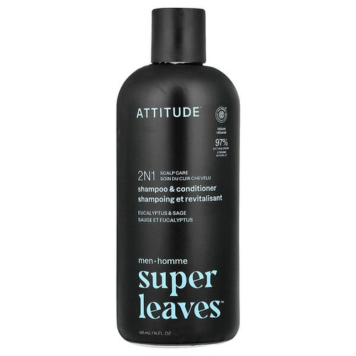 <img alt="ATTITUDE, Super Leaves, 2N1 Scalp Care Shampoo & Conditioner, For Men, Eucalyptus & Sage, 14 fl oz (415 ml)" title="ATTITUDE, Super Leaves, 2N1 Scalp Care Shampoo & Conditioner, For Men, Eucalyptus & Sage, 14 fl oz (415 ml),626232117127"