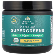 <img alt="Ancient Nutrition, Organic SuperGreens, Mango, 3.3 oz (92.5 g)" title="Ancient Nutrition, Organic SuperGreens, Mango, 3.3 oz (92.5 g),816401027214"