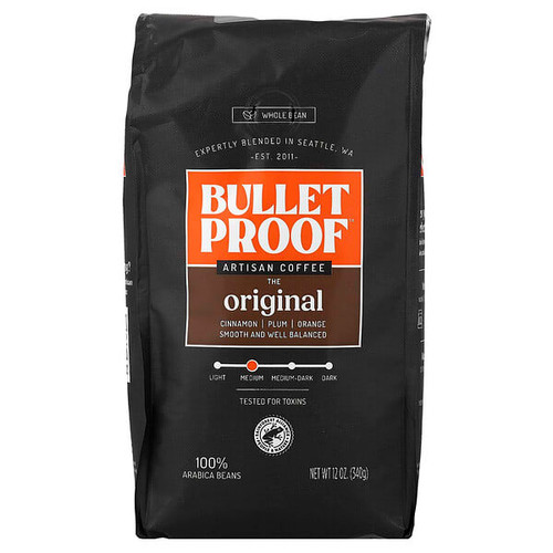 <img alt="BulletProof, Artisan Coffee, Whole Bean, Medium Roast, 12 oz (340 g)" title="BulletProof, Artisan Coffee, Whole Bean, Medium Roast, 12 oz (340 g),815709021207"