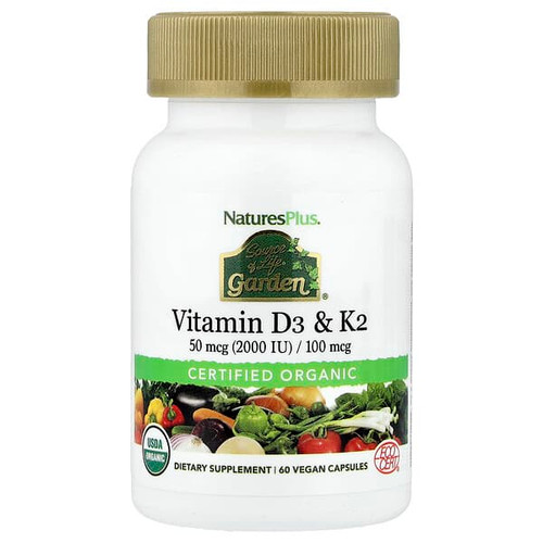 <img alt="NaturesPlus, Source of Life Garden, Vitamin D3 & K2, 60 Vegan Capsules" title="NaturesPlus, Source of Life Garden, Vitamin D3 & K2, 60 Vegan Capsules,097467307407"