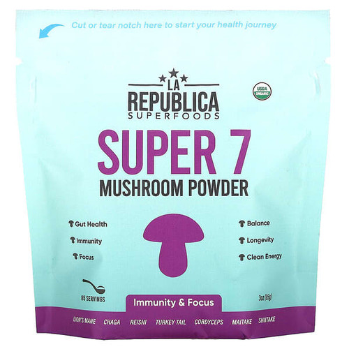 <img alt="La Republica, Super 7 Mushroom Powder, 3 oz (85 g)" title="La Republica, Super 7 Mushroom Powder, 3 oz (85 g),850036787068"