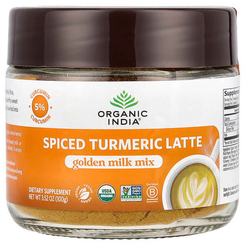 <img alt="Organic India, Spiced Turmeric Latte, Golden Milk Mix, 3.52 oz (100 g)" title="Organic India, Spiced Turmeric Latte, Golden Milk Mix, 3.52 oz (100 g),810110580299"