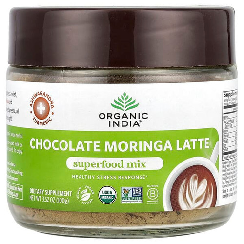 <img alt="Organic India, Chocolate Moringa Latte, Superfood Mix, 3.52 oz (100 g)" title="Organic India, Chocolate Moringa Latte, Superfood Mix, 3.52 oz (100 g),810110580305"