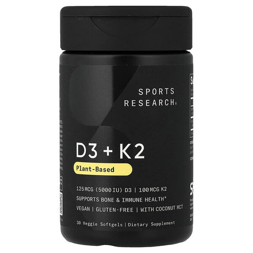 <img alt="Sports Research, D3 + K2, Plant-Based, 30 Veggie Softgels" title="Sports Research, D3 + K2, Plant-Based, 30 Veggie Softgels,023249011477"