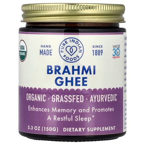 <img alt="Pure Indian Foods, Organic Brahmi Ghee, 5.3 oz (150 g)" title="Pure Indian Foods, Organic Brahmi Ghee, 5.3 oz (150 g),850013619535"