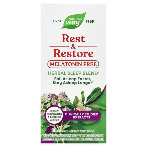 <img alt="Natures Way, Rest & Restore, Melatonin Free, 30 Capsules" title="Natures Way, Rest & Restore, Melatonin Free, 30 Capsules,033674157633"