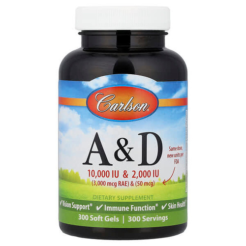 <img alt="Carlson, Vitamins A & D, 300 Soft Gels" title="Carlson, Vitamins A & D, 300 Soft Gels,088395123306"