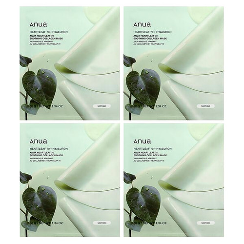 <img alt="Anua, Heartleaf 70 Soothing Collagen Beauty Mask, 4 Sheets, 1.34 oz (38 g) Each" title="Anua, Heartleaf 70 Soothing Collagen Beauty Mask, 4 Sheets, 1.34 oz (38 g) Each,8809640737244"