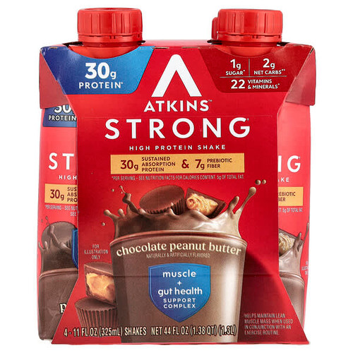 <img alt="Atkins, Strong, High Protein Shake, Chocolate Peanut Butter, 4 Shakes, 11 fl oz (325 ml) Each" title="Atkins, Strong, High Protein Shake, Chocolate Peanut Butter, 4 Shakes, 11 fl oz (325 ml) Each,637480005326"