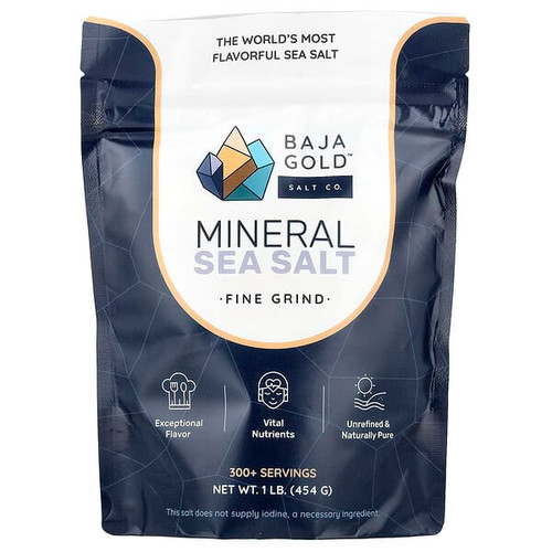 <img alt="Baja Gold Salt Co., Mineral Sea Salt, Fine Grind, 1 lb (454 g)" title="Baja Gold Salt Co., Mineral Sea Salt, Fine Grind, 1 lb (454 g),850034199214"
