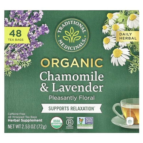 <img alt="Traditional Meds, Organic Chamomile & Lavender, Caffeine Free, 48 Wrapped Tea Bags, 2.53 oz (72 g)" title="Traditional Meds, Organic Chamomile & Lavender, Caffeine Free, 48 Wrapped Tea Bags, 2.53 oz (72 g),032917008398"