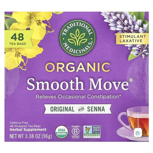 <img alt="Traditional Medicinals, Organic Smooth Move, Original with Senna, Caffeine Free, 48 Wrapped Tea Bags, 3.38 oz (96 g)" title="Traditional Medicinals, Organic Smooth Move, Original with Senna, Caffeine Free, 48 Wrapped Tea Bags, 3.38 oz (96 g),032917008305"