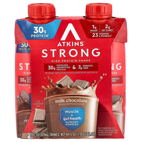 <img alt="Atkins, Strong, High Protein Shake, Milk Chocolate, 4 Shakes, 11 fl oz (325 ml) Each" title="Atkins, Strong, High Protein Shake, Milk Chocolate, 4 Shakes, 11 fl oz (325 ml) Each,637480005371"