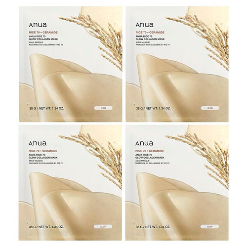 <img alt="Anua, Rice 70 Glow Collagen Beauty Mask, 4 Sheets, 1.34 oz (38 g) Each" title="Anua, Rice 70 Glow Collagen Beauty Mask, 4 Sheets, 1.34 oz (38 g) Each,8809640737220"