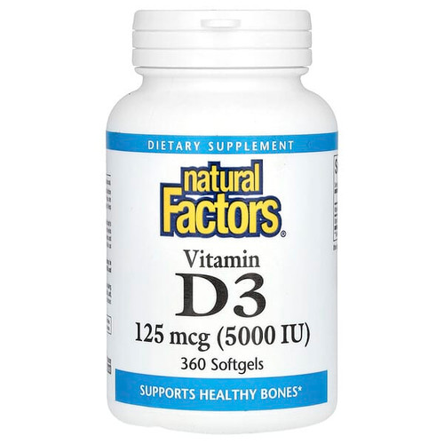 <img alt="Natural Factors, Vitamin D3, 125 mcg (5,000 IU), 360 Softgels" title="Natural Factors, Vitamin D3, 125 mcg (5,000 IU), 360 Softgels,068958010625"
