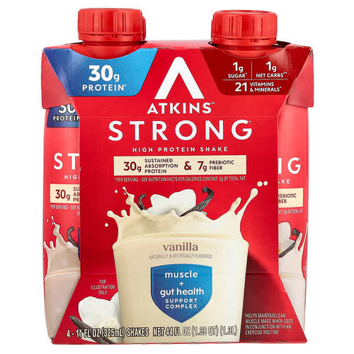 <img alt="Atkins, Strong, High Protein Shake, Vanilla, 4 Shakes, 11 fl oz (325 ml) Each" title="Atkins, Strong, High Protein Shake, Vanilla, 4 Shakes, 11 fl oz (325 ml) Each,637480005357"