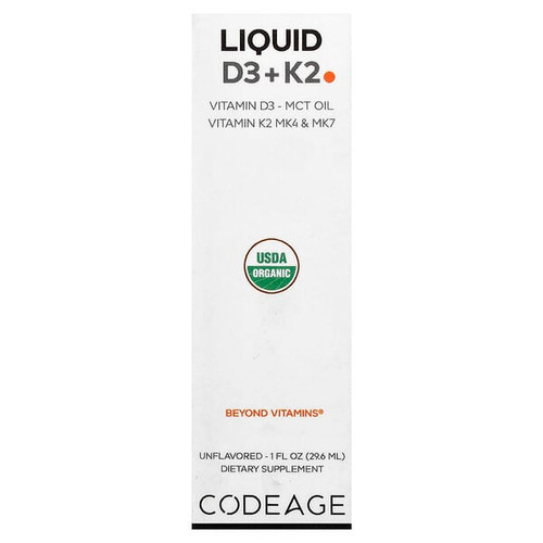 <img alt="Codeage, Liquid D3 + K2, Unflavored, 1 fl oz (29.6 ml)" title="Codeage, Liquid D3 + K2, Unflavored, 1 fl oz (29.6 ml),810196120327"