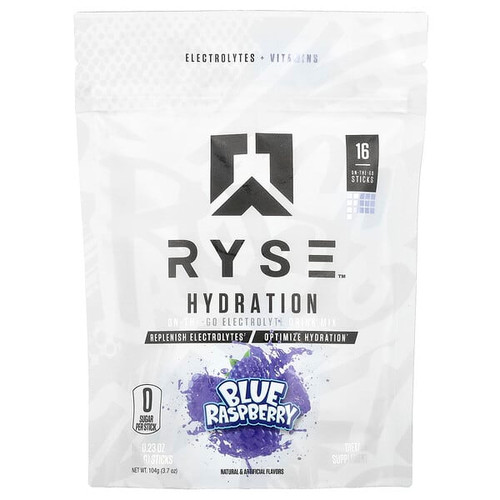 <img alt="RYSE, Hydration, On-The-Go Electrolyte Drink Mix, Blue Raspberry, 16 Sticks, 0.23 oz (6.5 g) Each" title="RYSE, Hydration, On-The-Go Electrolyte Drink Mix, Blue Raspberry, 16 Sticks, 0.23 oz (6.5 g) Each,850041914893"
