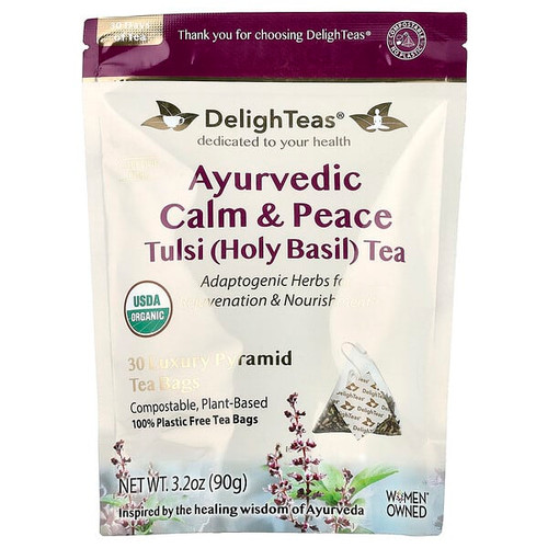 <img alt="DelighTeas, Ayurvedic Calm & Peace Tulsi (Holy Basil) Tea, Caffeine Free, 30 Luxury Pyramid Tea Bags, 3.2 oz (90 g)" title="DelighTeas, Ayurvedic Calm & Peace Tulsi (Holy Basil) Tea, Caffeine Free, 30 Luxury Pyramid Tea Bags, 3.2 oz (90 g),765464609526"
