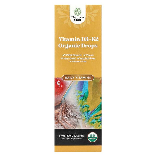 <img alt="Natures Craft, Organic Vitamin D3 + K2 Drops, Alcohol-Free, 60 ml" title="Natures Craft, Organic Vitamin D3 + K2 Drops, Alcohol-Free, 60 ml,850034386201"