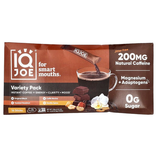<img alt="IQBAR, IQJOE, Instant Coffee For Energy + Clarity + Mood, Variety Pack, 16 Sticks, 0.28 oz (8 g) Each" title="IQBAR, IQJOE, Instant Coffee For Energy + Clarity + Mood, Variety Pack, 16 Sticks, 0.28 oz (8 g) Each,850004554678"