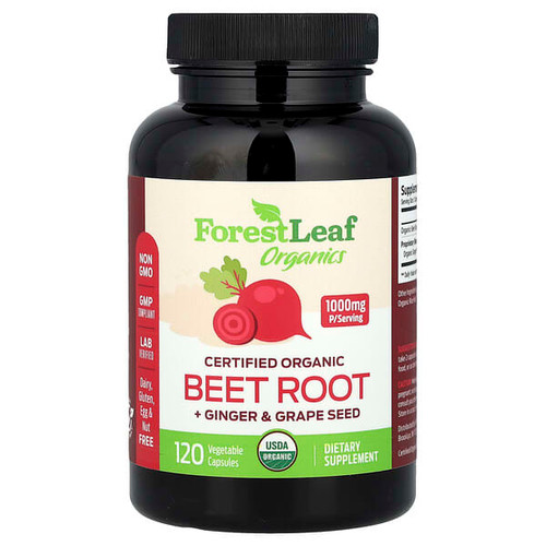 <img alt="Forest Leaf, Certified Organic Beet Root + Ginger & Grape Seed, 120 Vegetable Capsules" title="Forest Leaf, Certified Organic Beet Root + Ginger & Grape Seed, 120 Vegetable Capsules,198168355121"