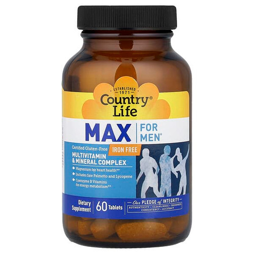 <img alt="Country Life, Max for Men, Multivitamin & Mineral Complex, Iron Free, 60 Tablets" title="Country Life, Max for Men, Multivitamin & Mineral Complex, Iron Free, 60 Tablets,015794081357"