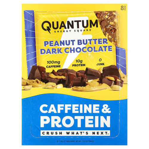 <img alt="Quantum Energy Square, Caffeine & Protein Bar, Peanut Butter Dark Chocolate, 8 Bars, 1.69 oz (48 g) Each" title="Quantum Energy Square, Caffeine & Protein Bar, Peanut Butter Dark Chocolate, 8 Bars, 1.69 oz (48 g) Each,853894007484"