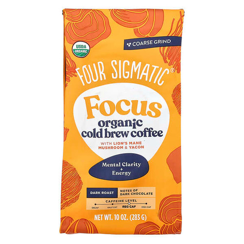 <img alt="Four Sigmatic, Focus, Organic Cold Brew Coffee With Lions Mane, Mushroom & Yacon, Coarse Grind, Dark Roast, 10 oz (283 g)" title="Four Sigmatic, Focus, Organic Cold Brew Coffee With Lions Mane, Mushroom & Yacon, Coarse Grind, Dark Roast, 10 oz (283 g),816897023349"