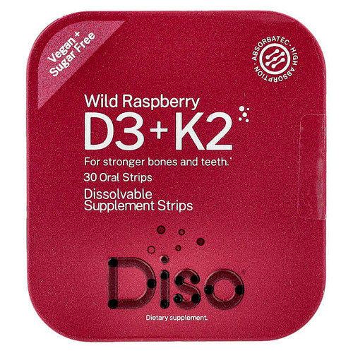 <img alt="Diso, Vitamin D3 + K2, Wild Raspberry, 30 Oral Strips" title="Diso, Vitamin D3 + K2, Wild Raspberry, 30 Oral Strips,850058480039"