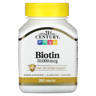 <img alt="21st Century, Biotin, 10,000 mcg, 360 Tablets" title="21st Century, Biotin, 10,000 mcg, 360 Tablets,740985280454"