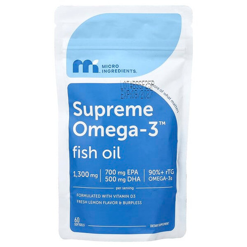 <img alt="Micro Ingredients, Supreme Omega-3 Fish Oil, Fresh Lemon, 60 Softgels" title="Micro Ingredients, Supreme Omega-3 Fish Oil, Fresh Lemon, 60 Softgels,850077801075"
