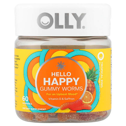 <img alt="OLLY, Hello Happy, Gummy Worms, Tropical Zing, 60 Gummies" title="OLLY, Hello Happy, Gummy Worms, Tropical Zing, 60 Gummies,840160200403"