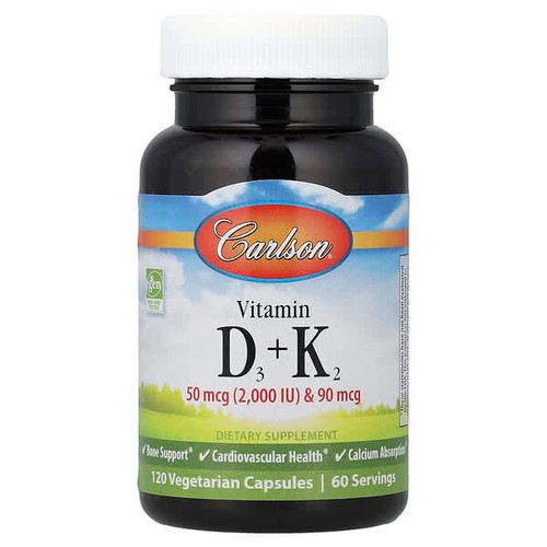 <img alt="Carlson, Vitamin D3 + K2, 120 Vegetarian Capsules" title="Carlson, Vitamin D3 + K2, 120 Vegetarian Capsules,088395106200"