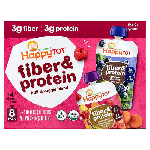 <img alt="Happy Family Organics, Happy Tot, Fiber & Protein, For 2+ Years, Variety Pack, 8 Pouches, 4 oz (113 g) Each" title="Happy Family Organics, Happy Tot, Fiber & Protein, For 2+ Years, Variety Pack, 8 Pouches, 4 oz (113 g) Each,819573017069"