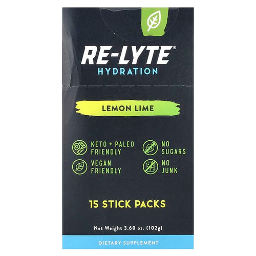 <img alt="Redmond, Re-Lyte Hydration, Lemon Lime , 15 Stick Packs, 0.24 oz (6.8 g) Each" title="Redmond, Re-Lyte Hydration, Lemon Lime , 15 Stick Packs, 0.24 oz (6.8 g) Each,018788110446"