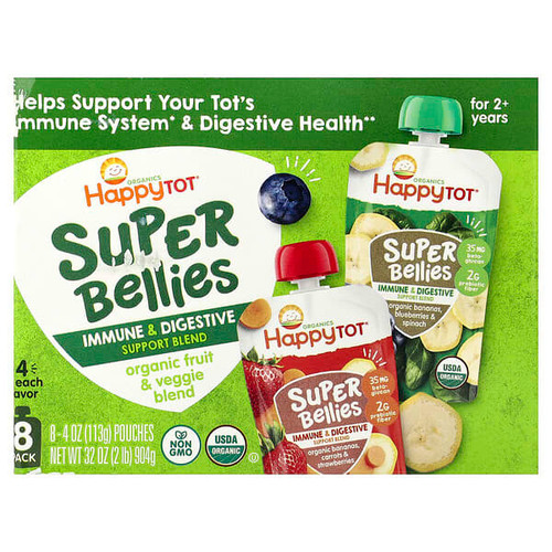 <img alt="Happy Family Organics, Happy Tot, Super Bellies, For 2+ Years, Organic Fruit & Veggie Blend, Variety Pack, 8 Pack, 4 oz (113 g) Each" title="Happy Family Organics, Happy Tot, Super Bellies, For 2+ Years, Organic Fruit & Veggie Blend, Variety Pack, 8 Pack, 4 oz (113 g) Each,819573016734"