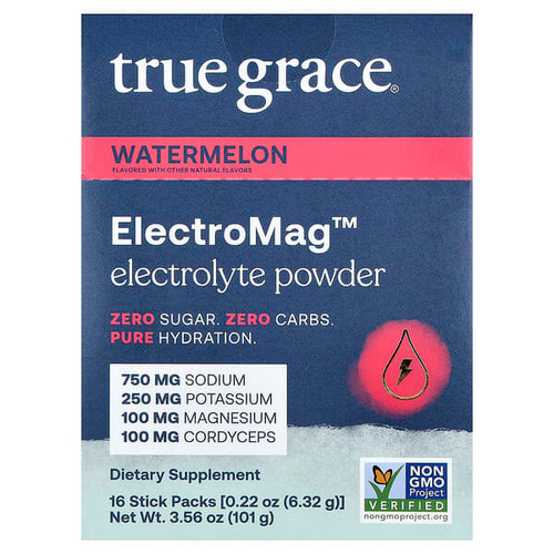 <img alt="True Grace, ElectroMag, Electrolyte Powder, Watermelon, 16 Stick Packs, 0.22 oz (6.32 g) Each" title="True Grace, ElectroMag, Electrolyte Powder, Watermelon, 16 Stick Packs, 0.22 oz (6.32 g) Each,810149500183"